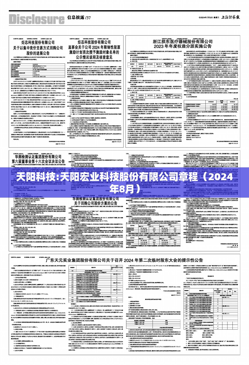 天阳科技:天阳宏业科技股份有限公司章程（2024年8月）